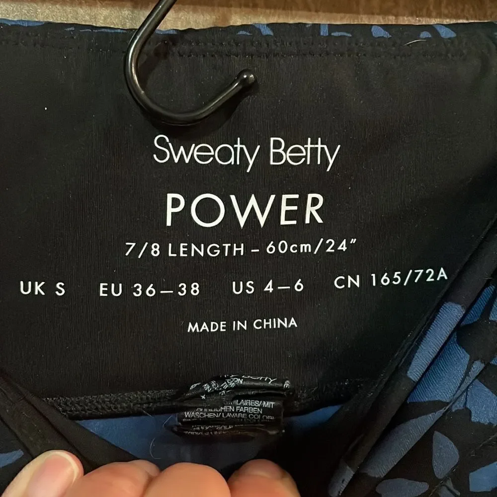 Sweaty Betty 7/8 Power Workout Leggings Black & Blue Floral
